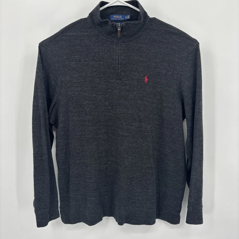 Polo Ralph Lauren‎ Mens Estate Rib Quarter Zip Heather Black Gray Size XL